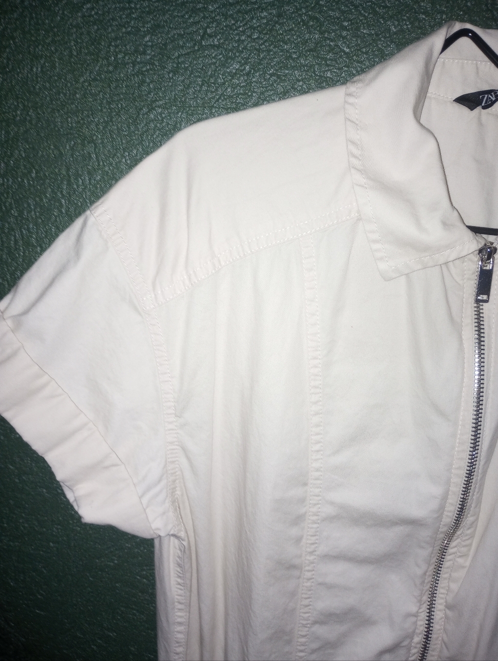 Zara Cream Ivory Wide Leg Jumpsuit Rolled Short Sleeves Pockets Front Zip S - Picture 13 of 15